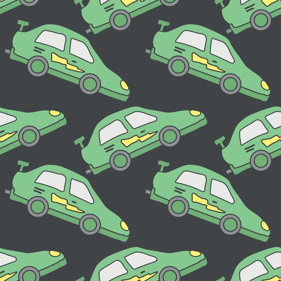 Seamless car pattern. Cartoon car background. Racing illustration vector