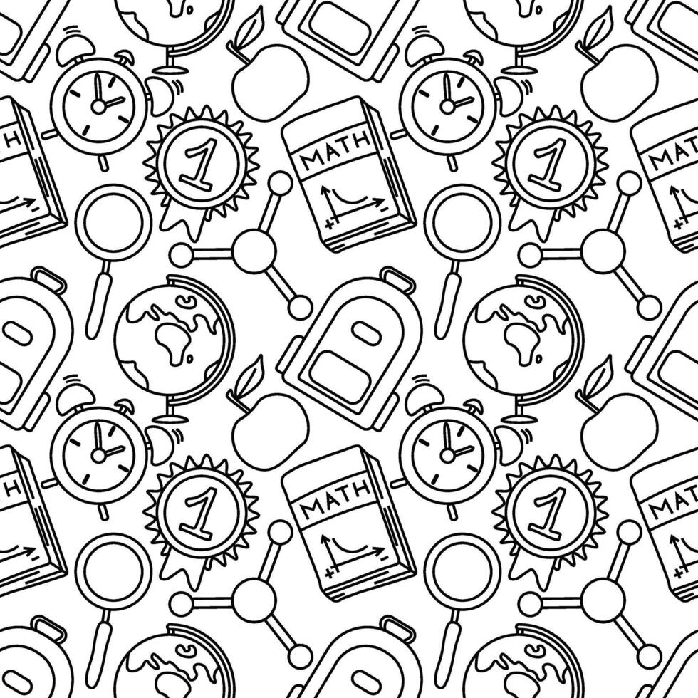 Seamless school pattern. Hand drawn doodle school background. Education illustration vector