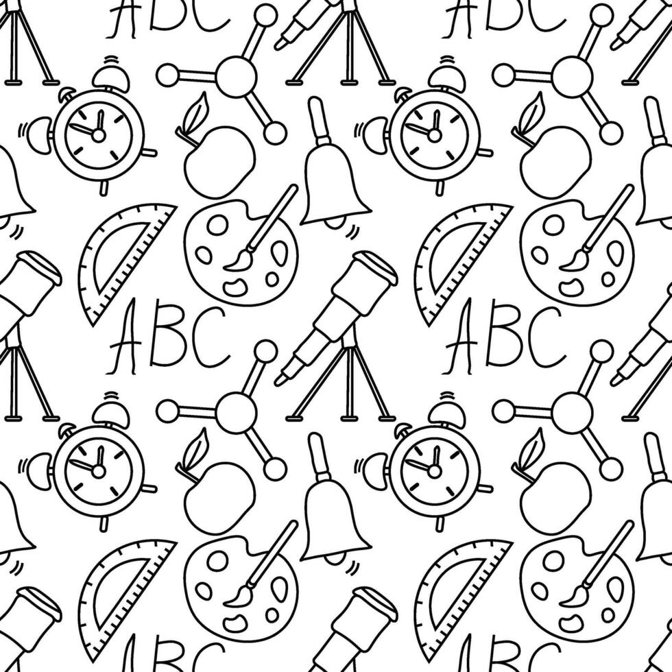 Seamless school pattern. Hand drawn doodle school background. Education illustration vector