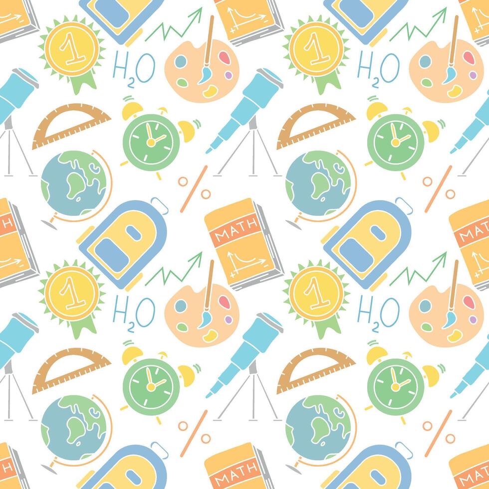 Seamless school pattern. Hand drawn doodle school background. Education illustration vector