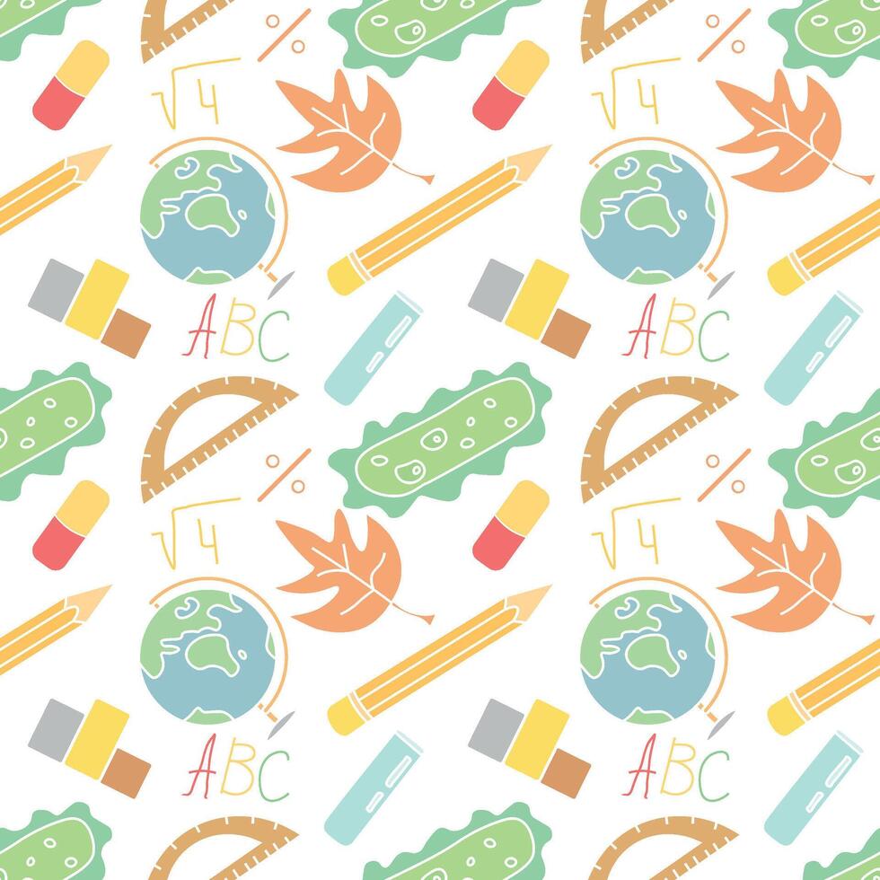 Seamless school pattern. Hand drawn doodle school background. Education illustration vector