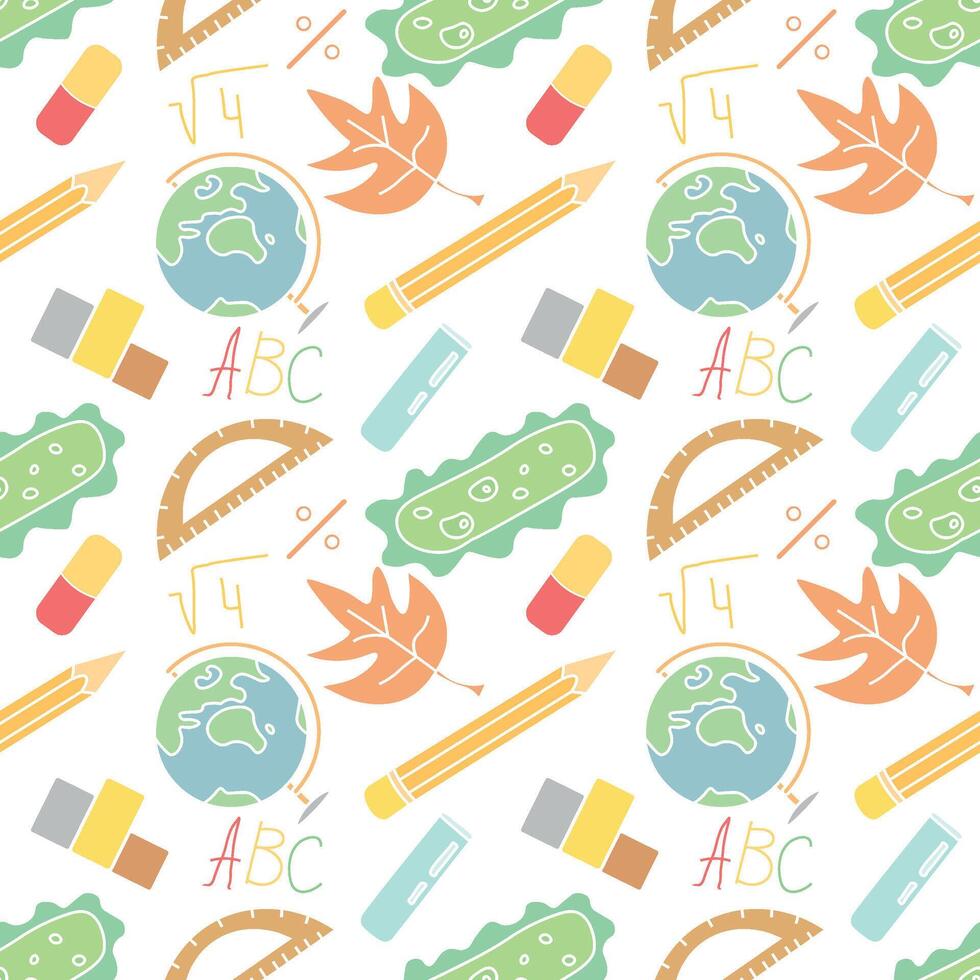 Seamless school pattern. Hand drawn doodle school background. Education illustration vector