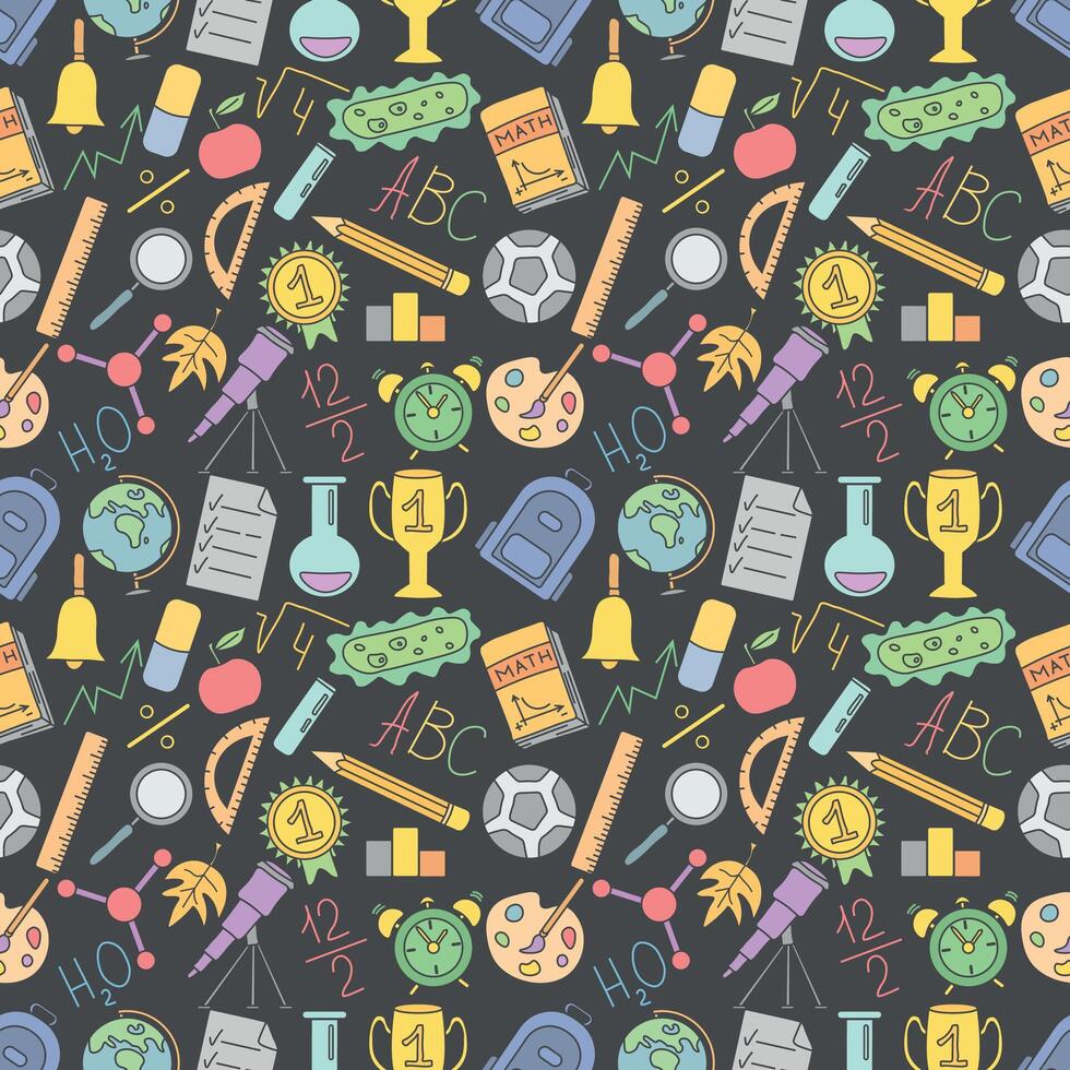 Seamless school pattern. Hand drawn doodle school background. Education illustration vector