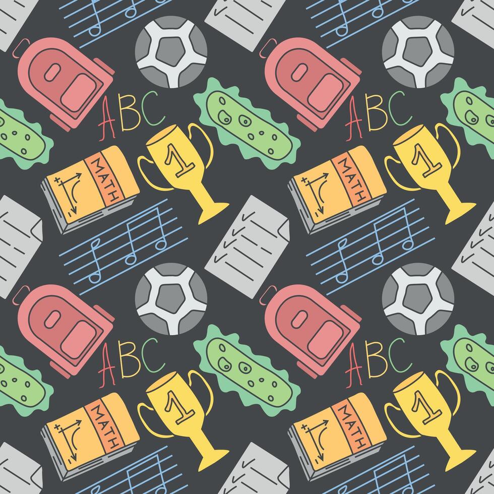 Seamless school pattern. Hand drawn doodle school background. Education illustration vector