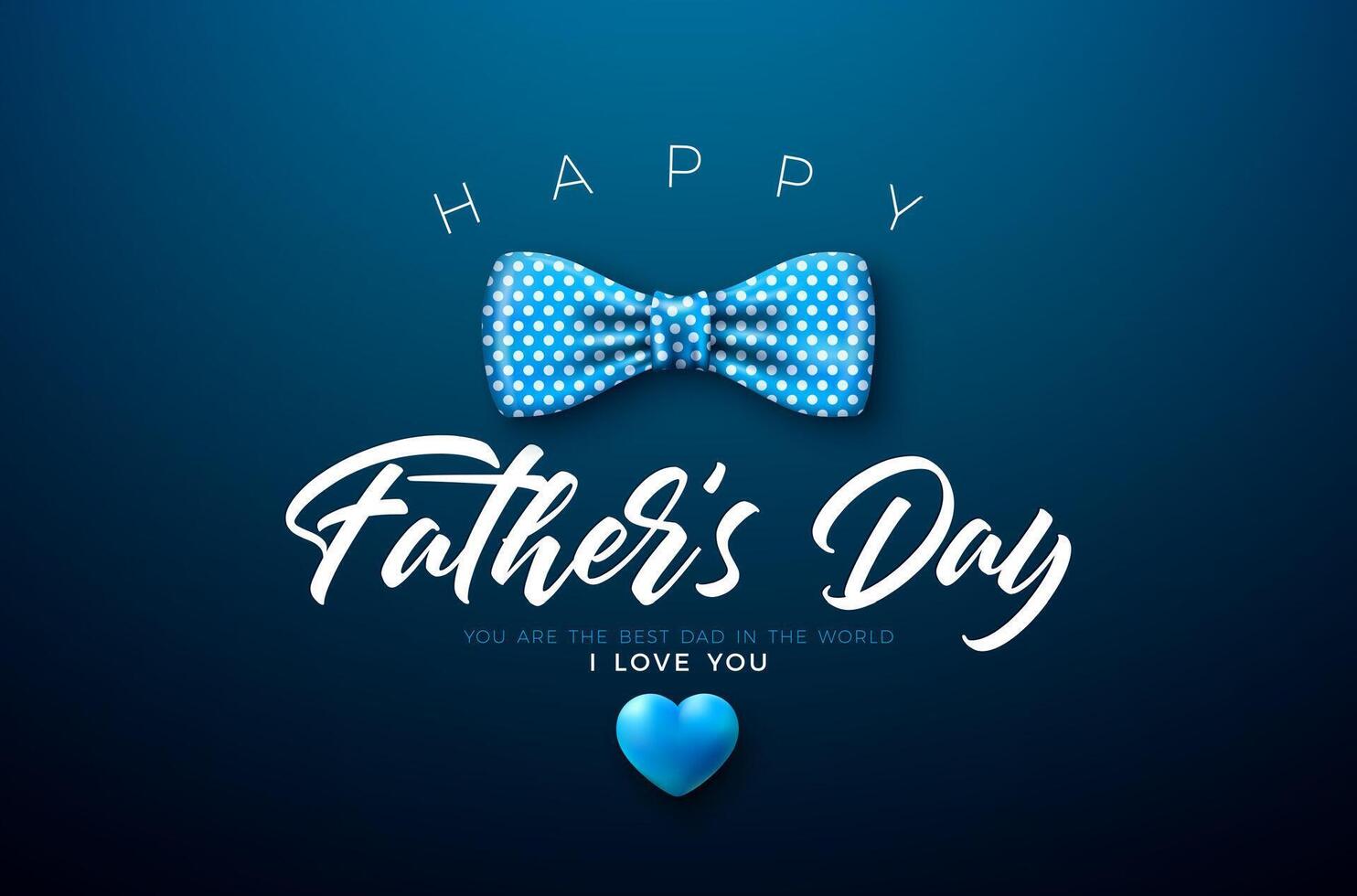 Happy Father's Day Greeting Card Design with Bow Tie and Heart on Blue Background. Celebration Illustration for Best Dad. Template for Banner, Flyer or Poster. vector