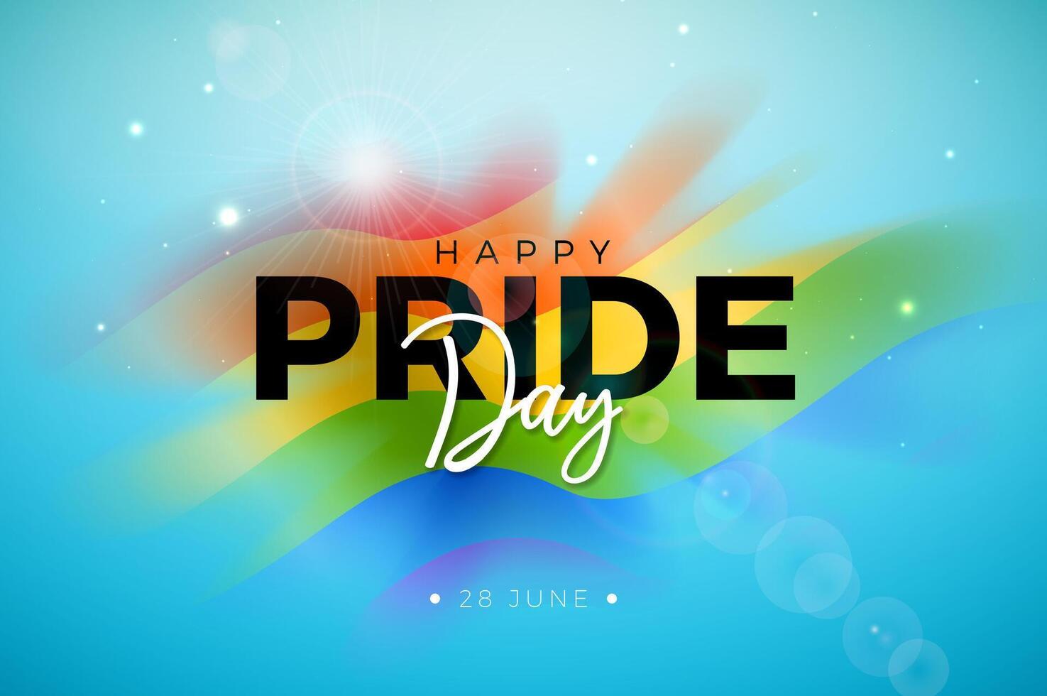 Happy Pride Day LGBTQ Illustration with Typography Lettering and Rainbow Flag Pattern on Sky Blue Background. 28 June Love is Love Human Rights or Diversity Concept. LGBT Event Banner Design vector