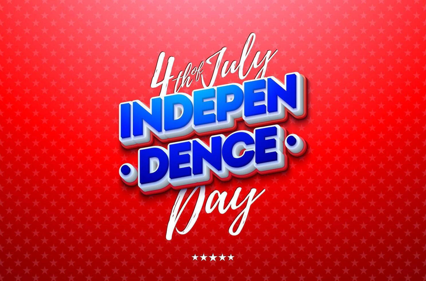 4th of July Independence Day Illustration with American Flag Color 3d Text Label on Red Star Pattern Background. USA Fourth of July National Celebration Design with Typography Letter for Banner vector