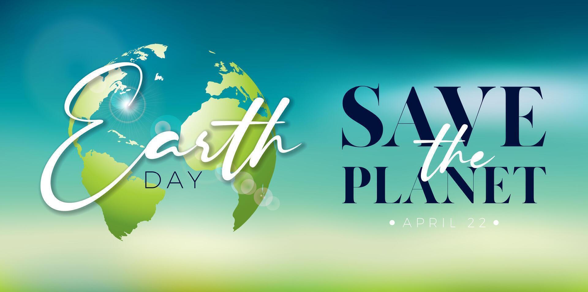 Happy Earth Day Illustration with World Map and Typography Lettering on Blurred Background. April 22 Environmental and Eco Concept with Typography Lettering. Design for Banner vector