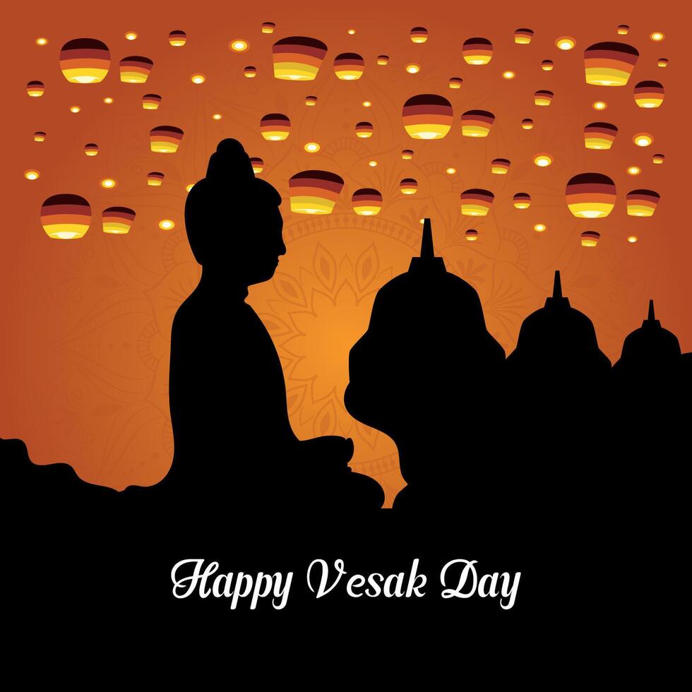 Flat vesak day illustration festival celebration and vesak day Banner vector