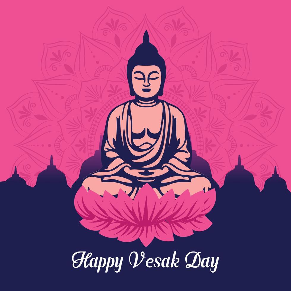 Flat vesak day illustration festival celebration and vesak day Banner vector