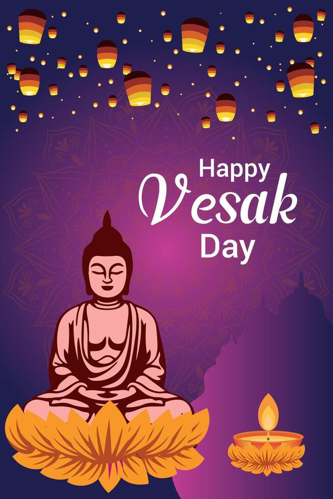 Flat vesak day illustration festival celebration and vesak day Banner vector