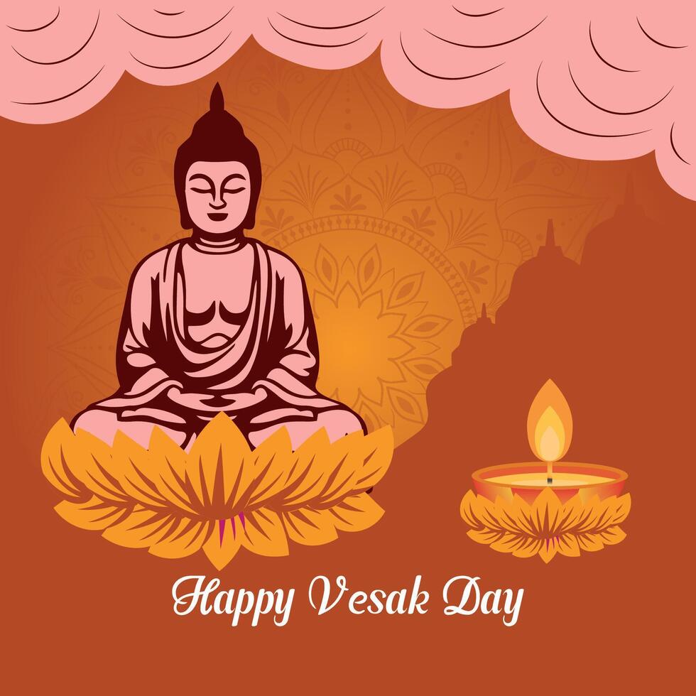 Flat vesak day illustration festival celebration and vesak day Banner vector