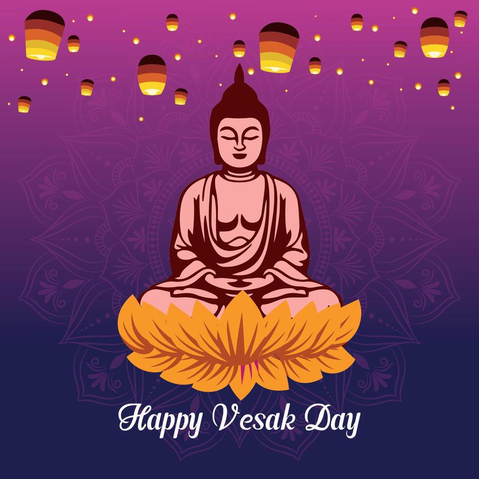 Flat vesak day illustration festival celebration and vesak day Banner vector