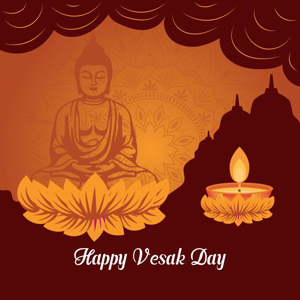 Flat vesak day illustration festival celebration and vesak day Banner vector