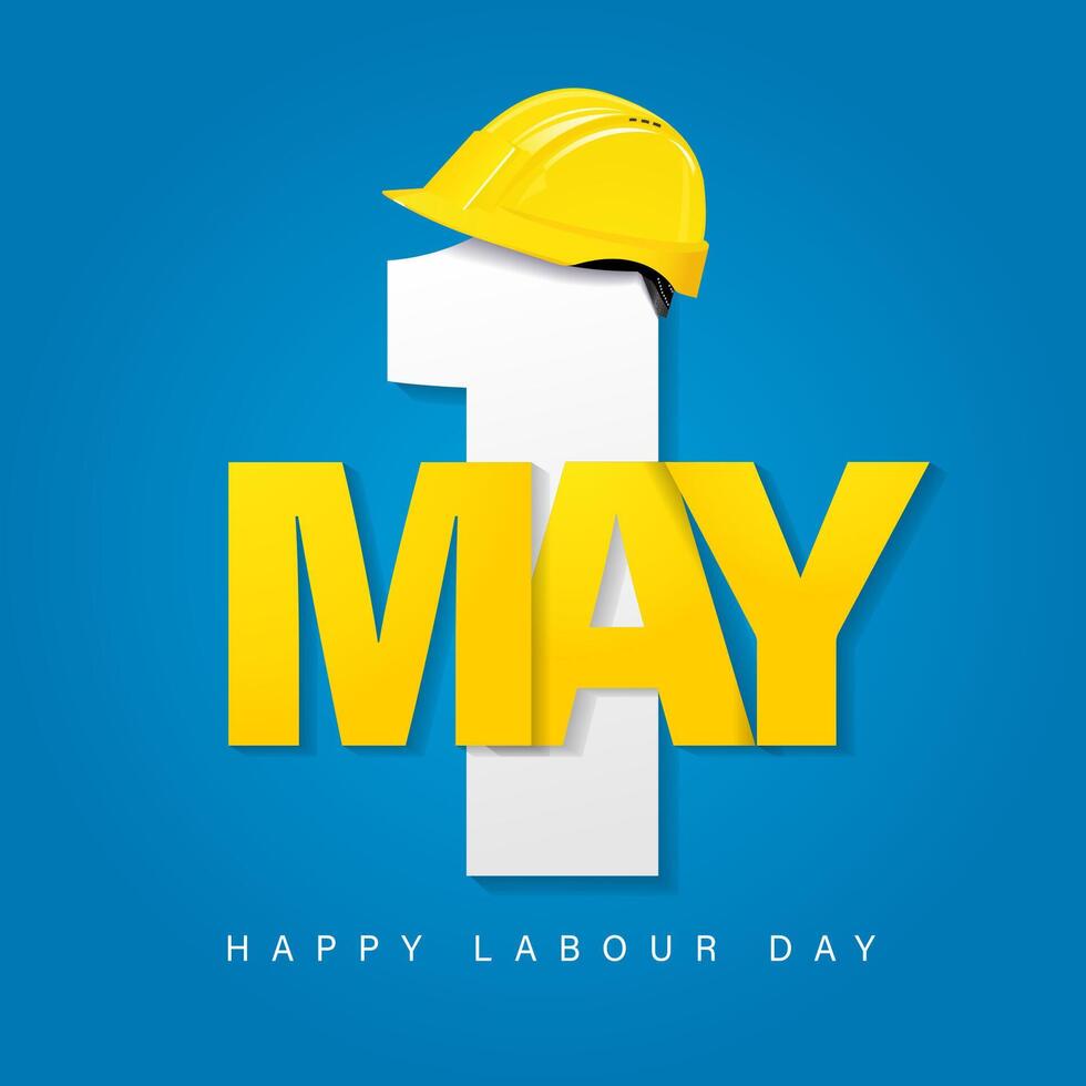 1st May, Happy Labour Day with yellow workers helmet. International Labor Day illustration vector