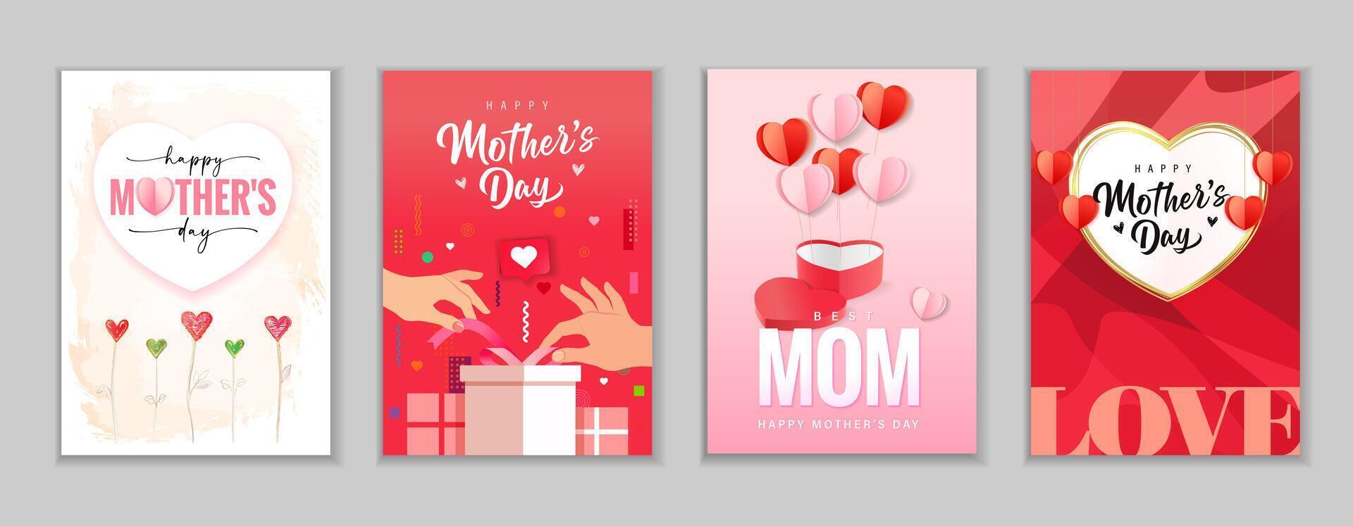Happy Mother's Day greeting cards set. Cute graphic collection vector