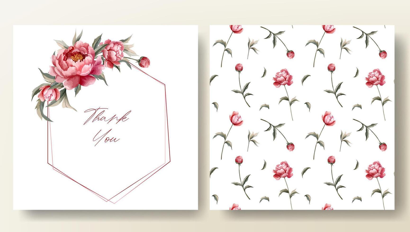 conjunto de saludo tarjeta y sin costura modelo con acuarela peonias, Boda invitación. peonía marco. vector