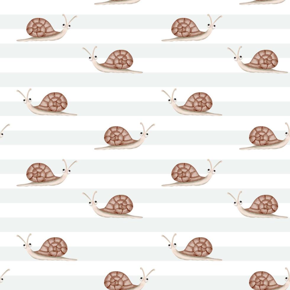 Seamless pattern with watercolor snail. Cute childish background. Watercolor snail wallpaper in pastel colors vector