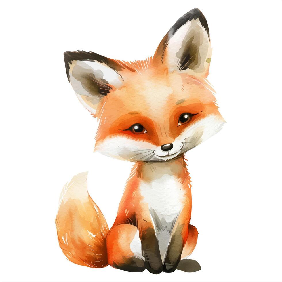 Watercolor fox. Cute little fox in watercolor style. Hand drawn fox. vector