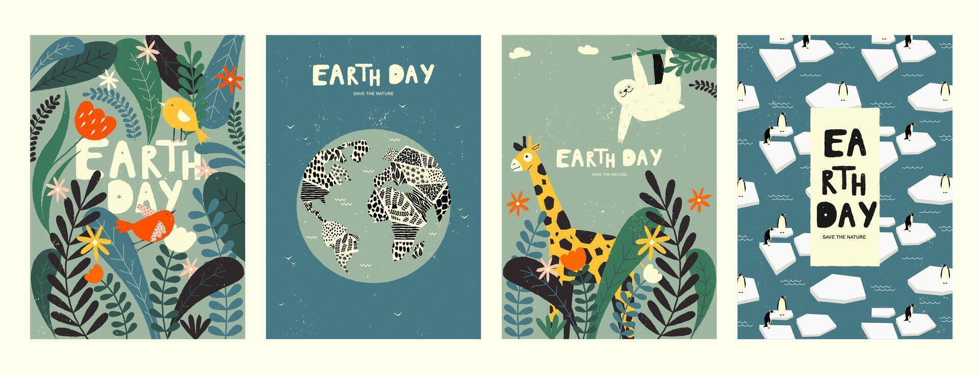 tierra ambiental bandera. global calentamiento concepto, salvar tierra planeta con reciclar logo y manos, ecología y naturaleza proteccion. ilustración vector