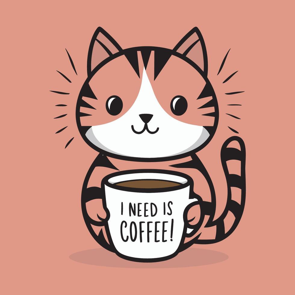cat with cup of coffee vector