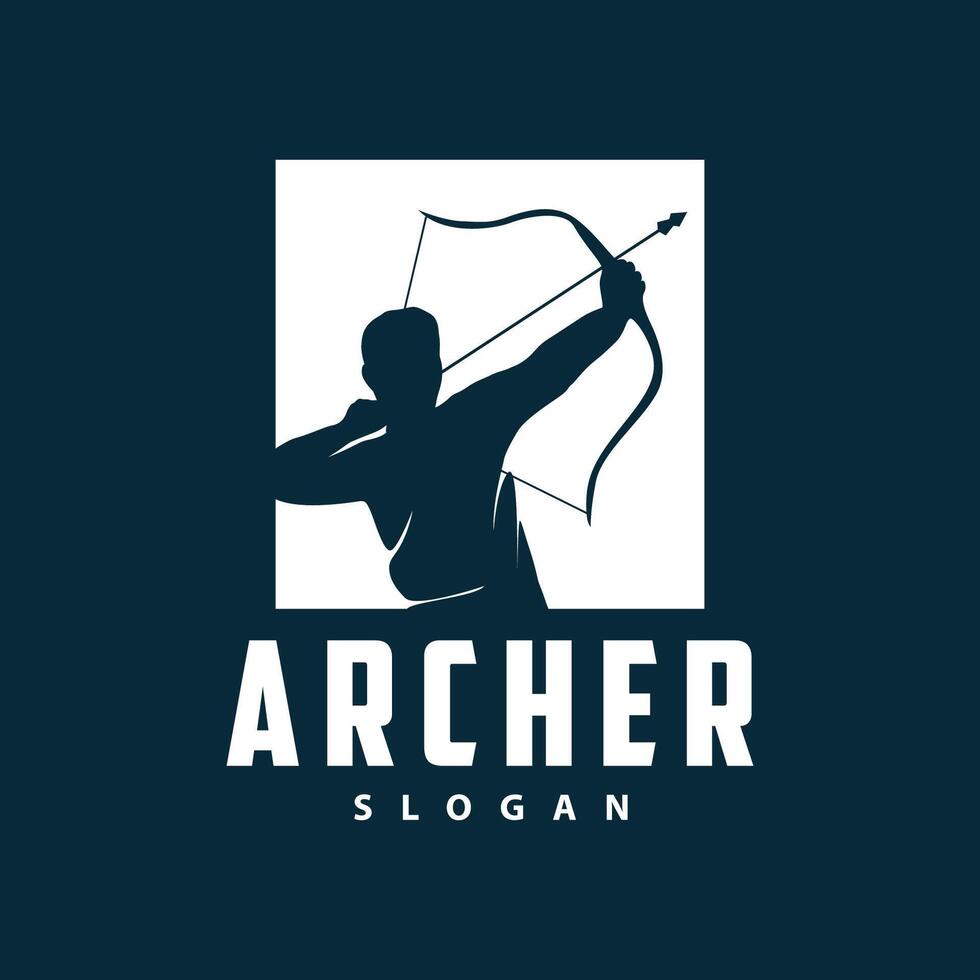 Archer logo silhouette warrior archery simple design bow and arrow template illustration vector