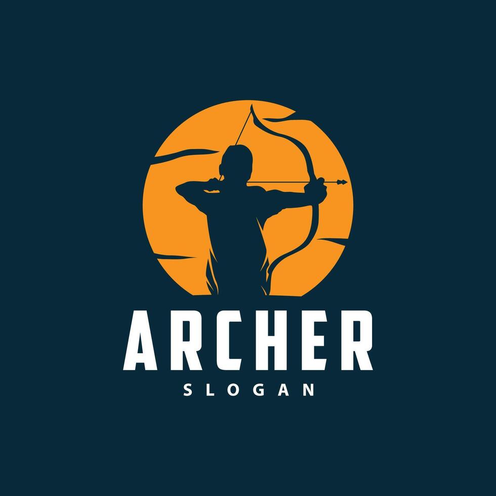 Archer logo silhouette warrior archery simple design bow and arrow template illustration vector