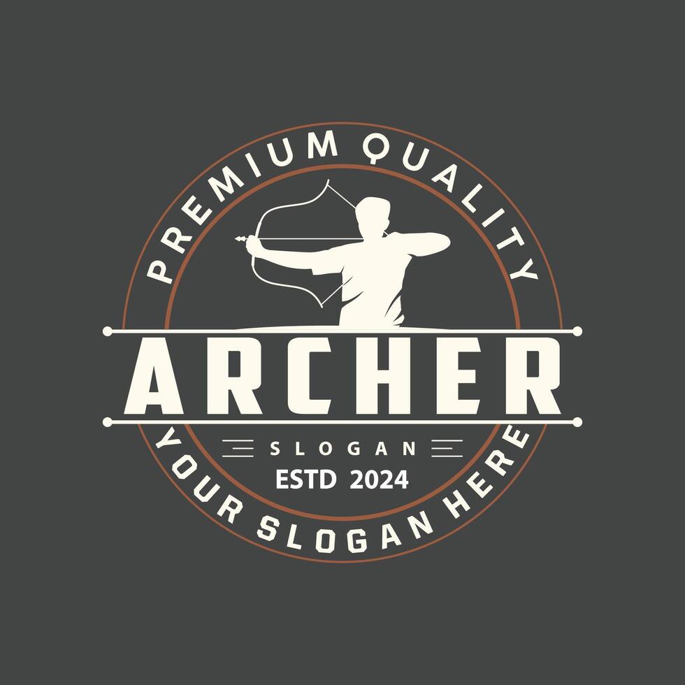 Archer logo silhouette warrior archery simple design bow and arrow template illustration vector