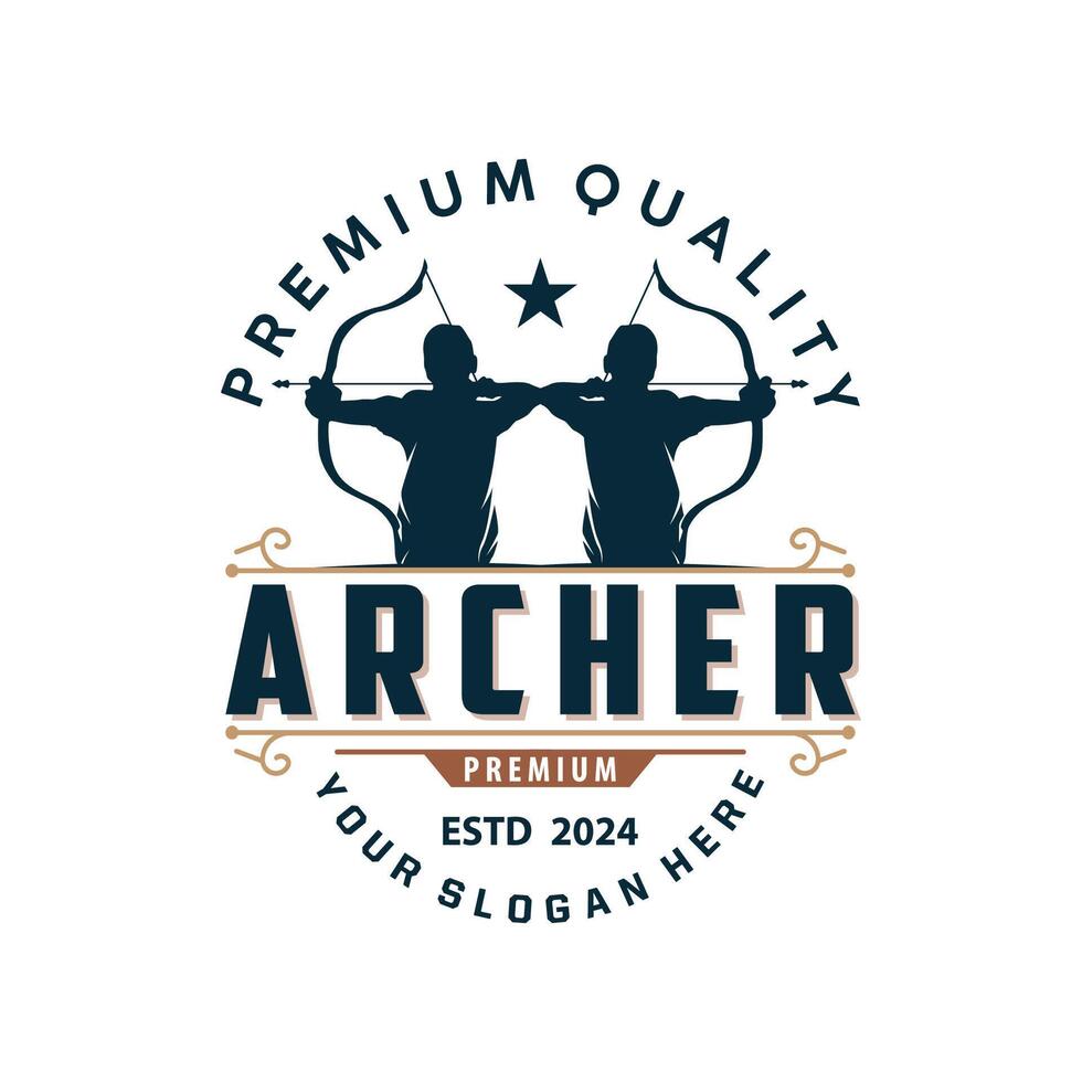 Archer logo silhouette warrior archery simple design bow and arrow template illustration vector