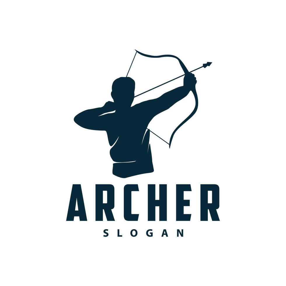 Archer logo silhouette warrior archery simple design bow and arrow template illustration vector