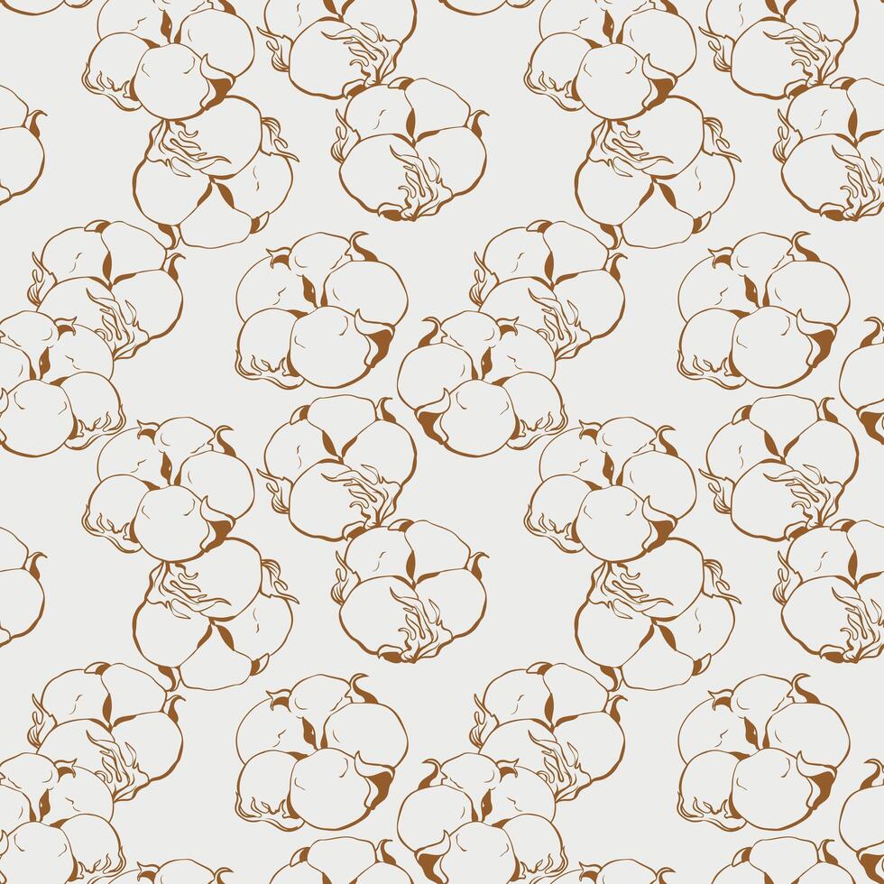 Seamless black and white pattern of cotton flowers. Botanical illustration using engraving technique. ink sketch. Illustration suitable for fabric, textile vector