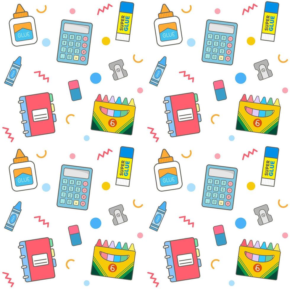 cute seamless pattern hand drawn back to school stationery background illustration vector