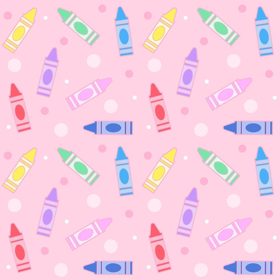 cute seamless pattern hand drawn crayons stationery set background illustration vector