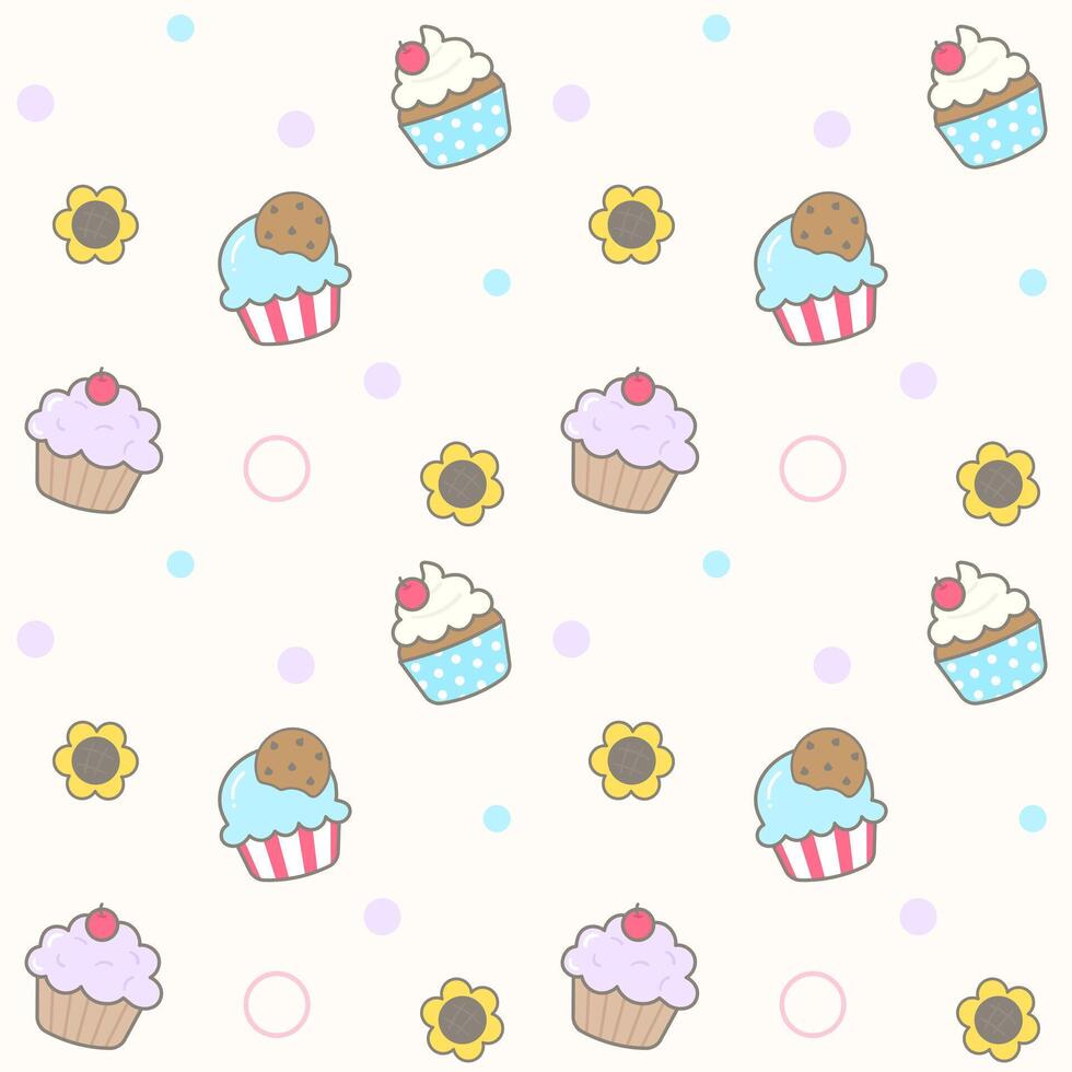 Kids seamless pattern cute cupcake hand drawn background vector