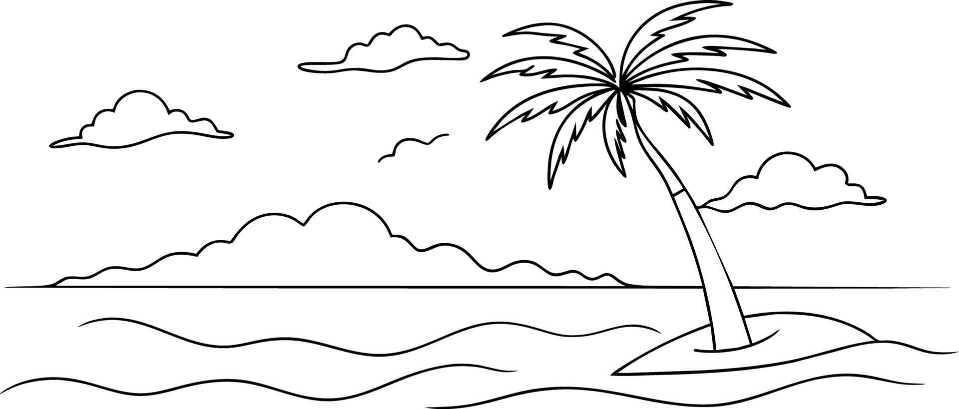 a palm tree and a beach scene coloring page vector