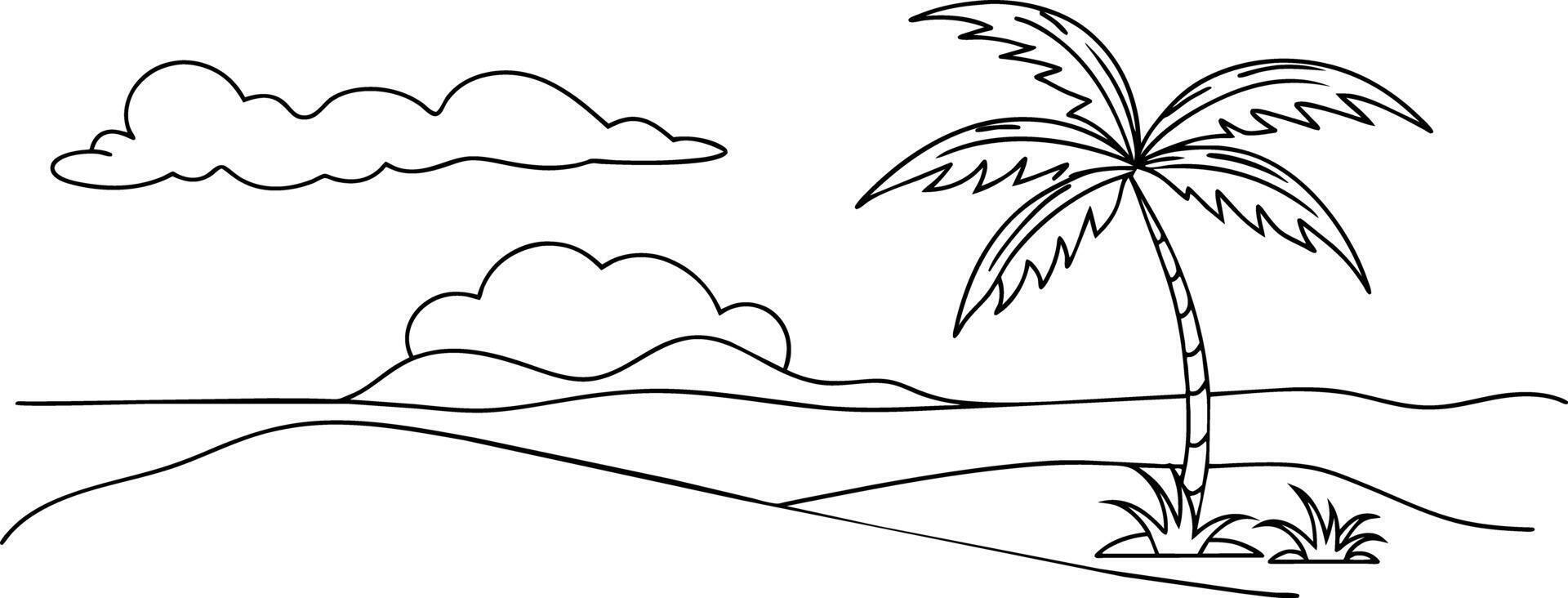 a palm tree and a mountain in the desert coloring page vector