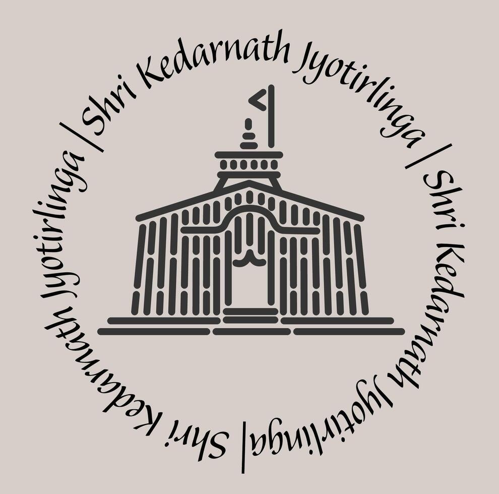 kedarnath jyotirlinga temple 2d icon with lettering. vector