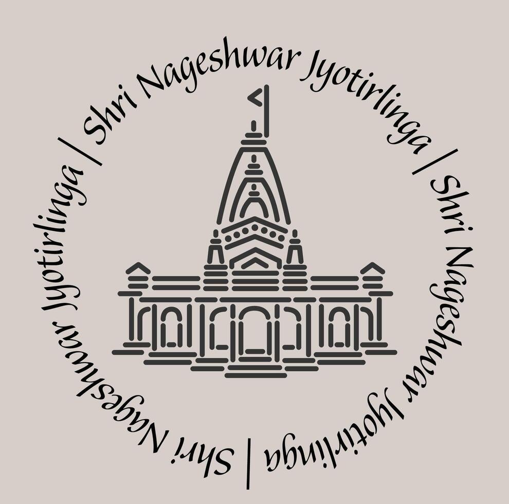 Nageshwar jyotirlinga temple 2d icon with lettering. vector