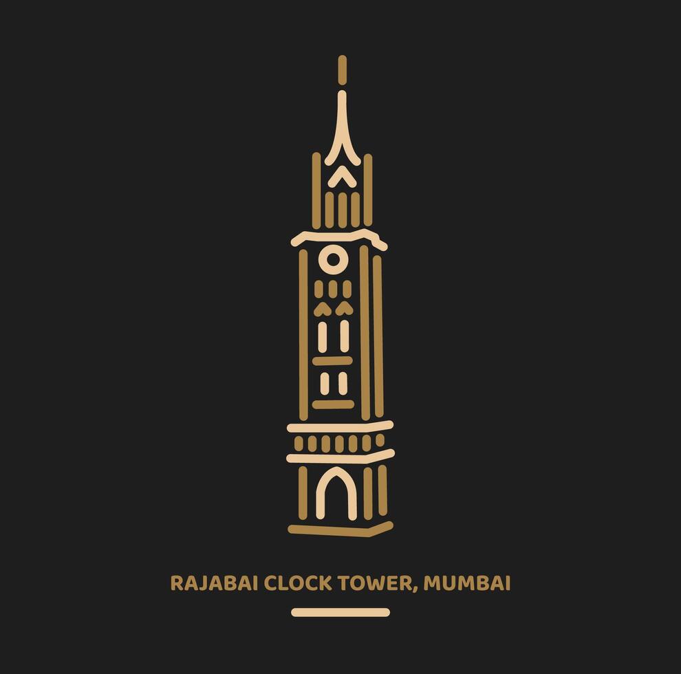 Rajabai reloj torre Mumbai Universidad ilustración icono. vector