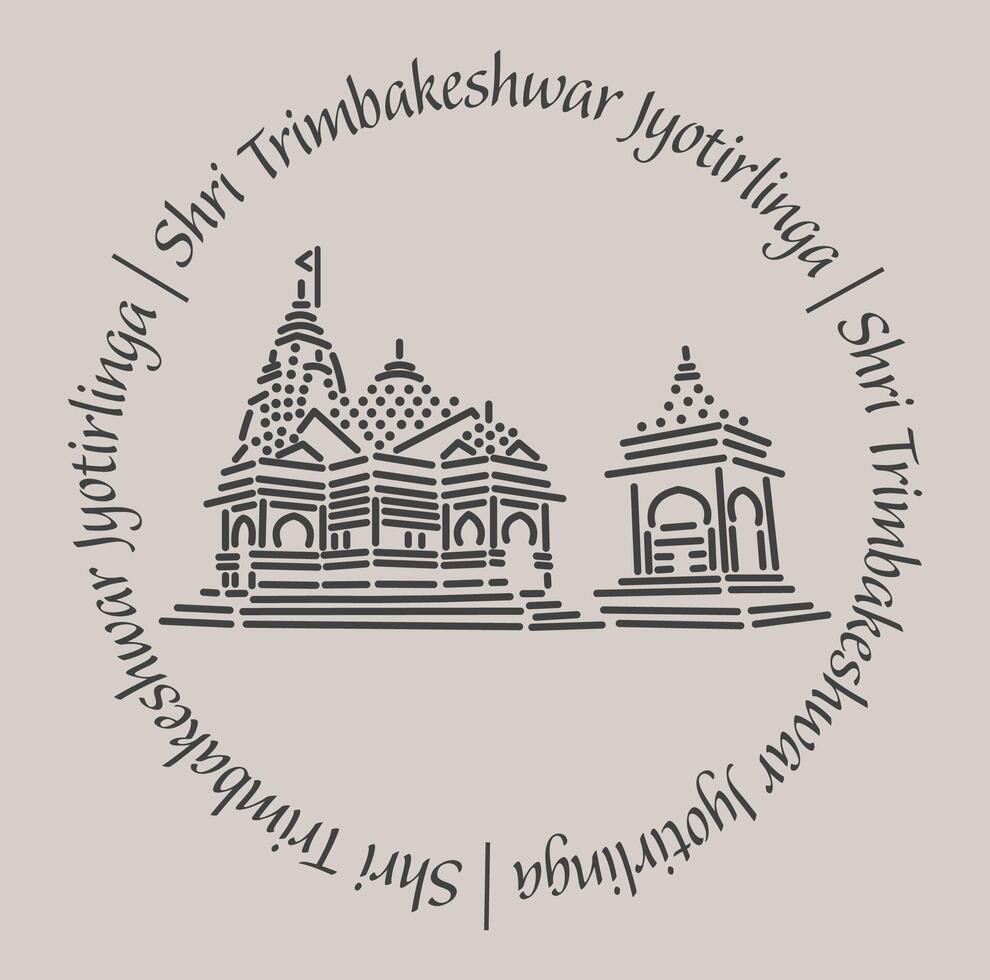 Trimbakeshwar jyotirlinga temple 2d icon with lettering. vector