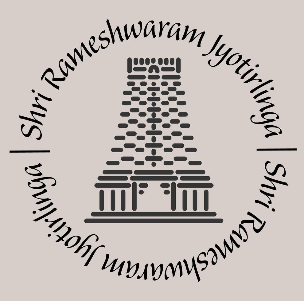 Rameshwaram jyotirlinga temple 2d icon with lettering. vector