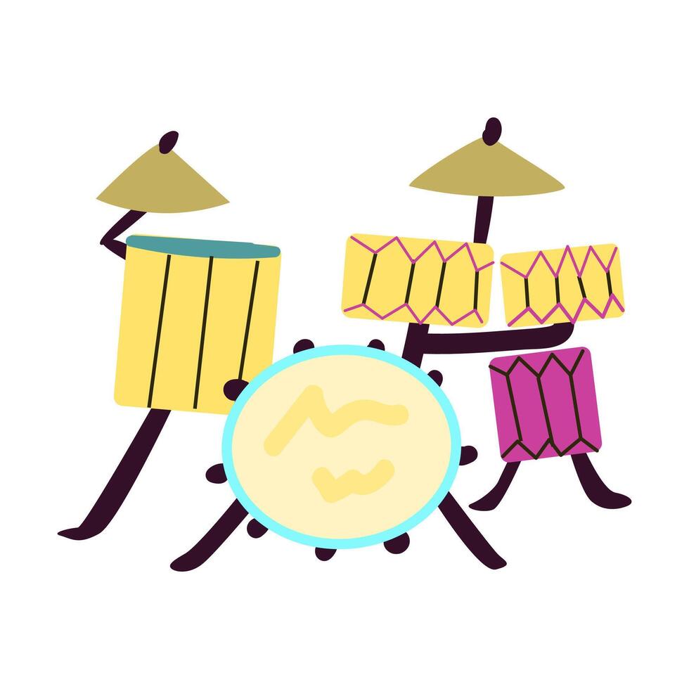 Multicolor drum set design. Drum kit flat style illustration vector