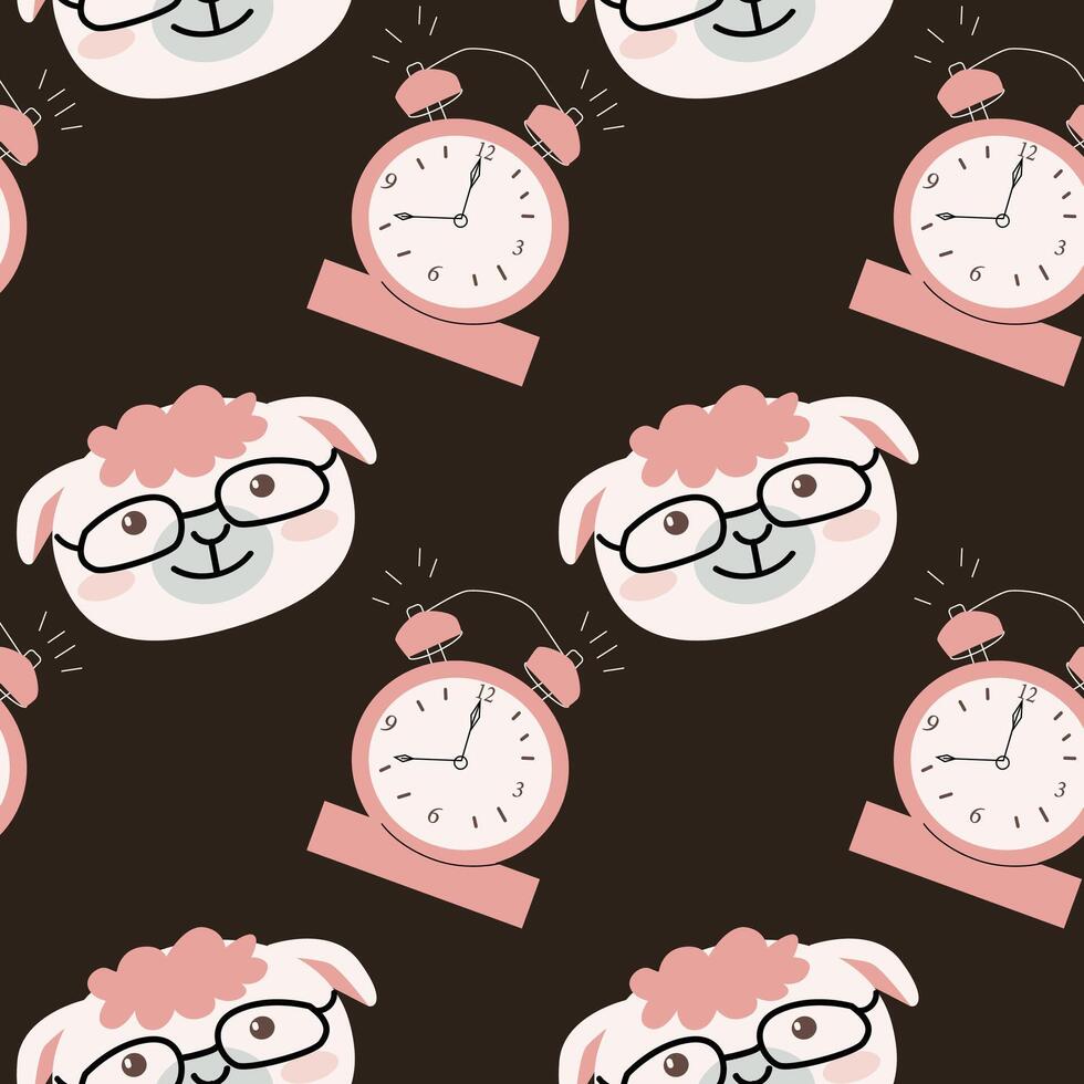 Cute school pattern with alarm and sheep lamb vector