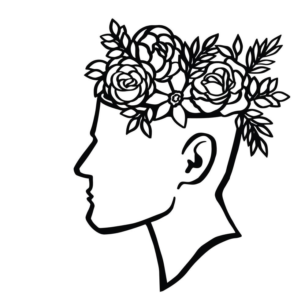 mental health blooming head sketch illustration vector