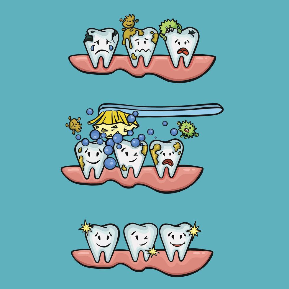 set for cleaning teeth and gums oral hygiene, vector