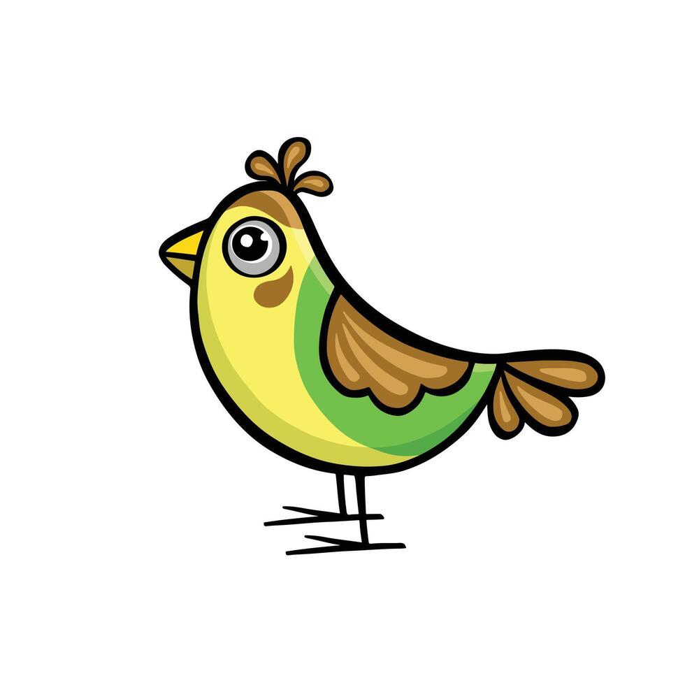 little funny bright bird cartoon, hand drawn illustration vector