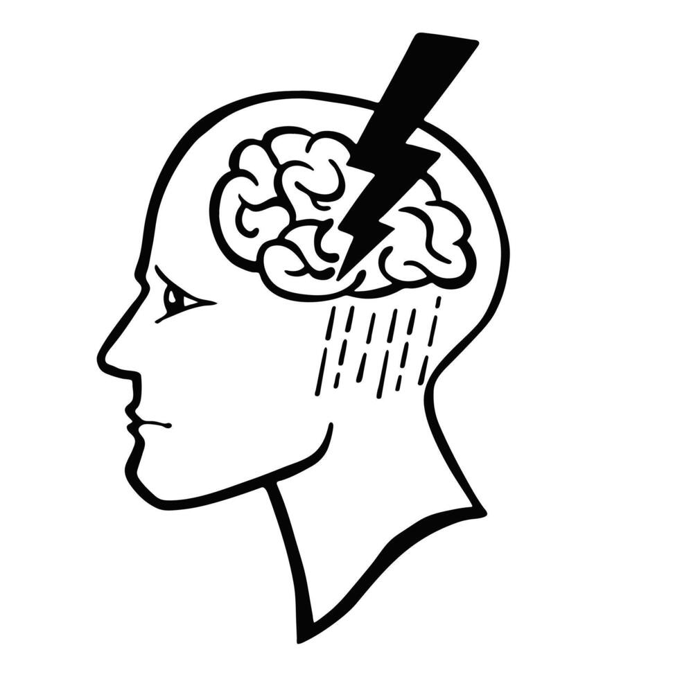 Cloud in the head, stress, line illustration vector