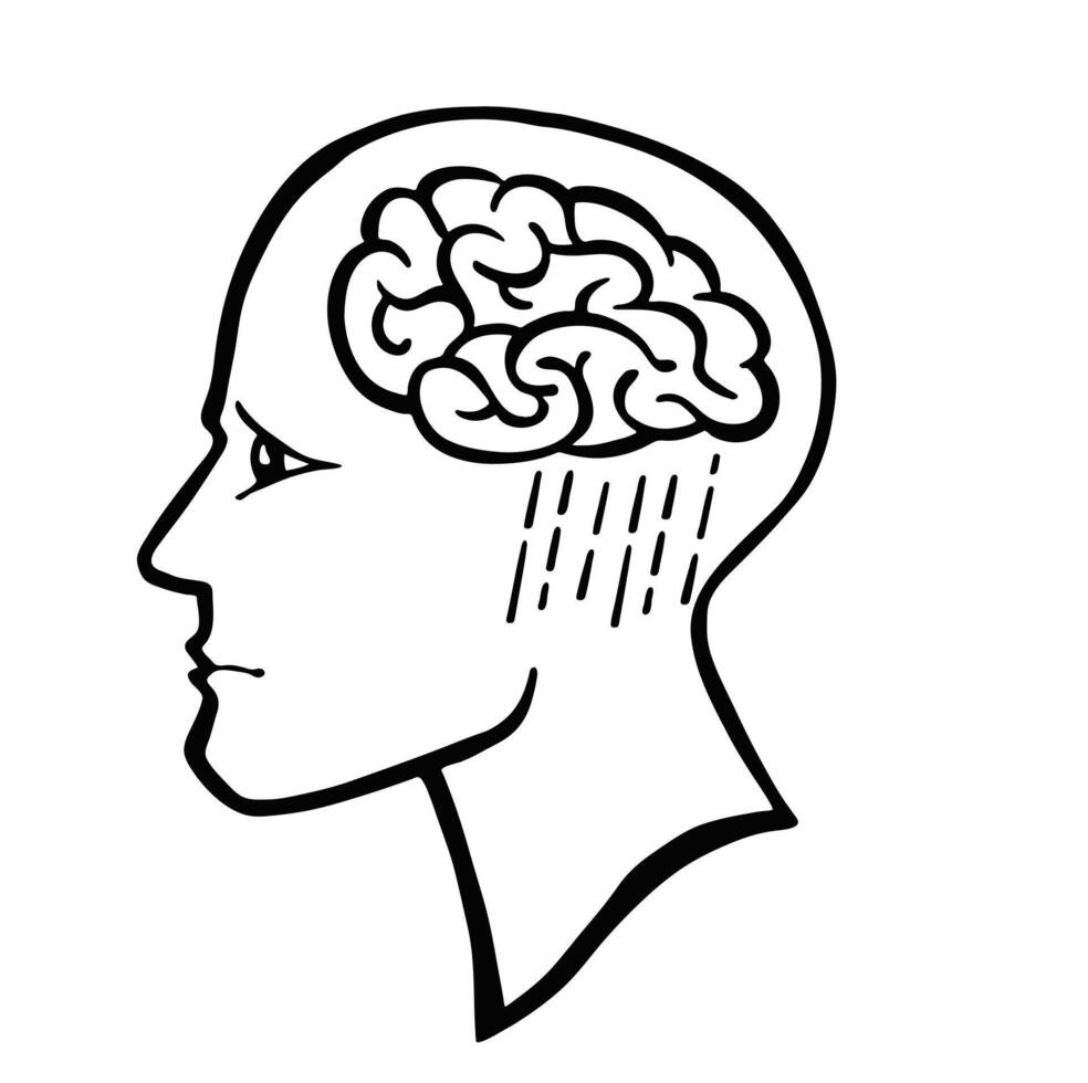 Cloud in the head, stress, line illustration vector