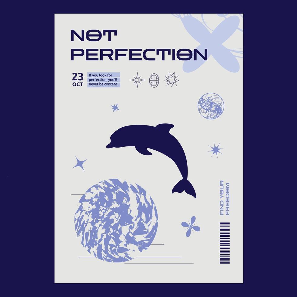 techno minimalista póster con un delfín silueta encima el esfera. futurista y2k estilo. vector