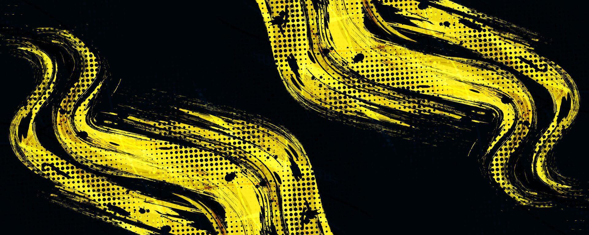 Abstract Black and Yellow Dirty Grunge Background with Halftone Effect. Sports Background with Brush Stroke Illustration vector